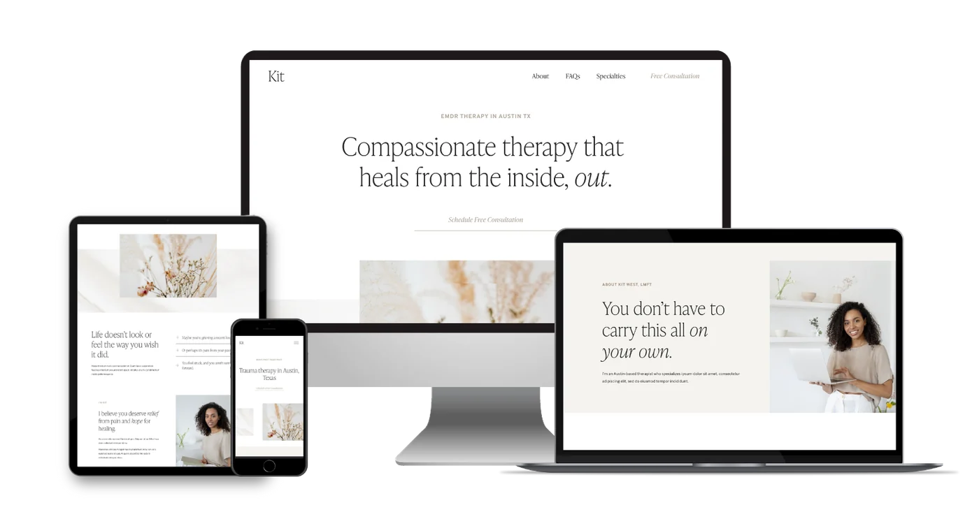 Room to breathe. Therapy website reference shown across desktop, tablet and mobile